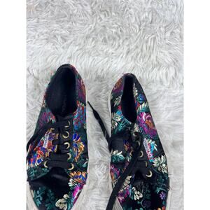Superga Shoes Womens Size 7 Black Floral Satin Brocade Lace Up Low Top Sneakers